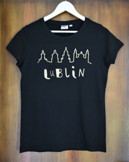 t-shirt damski czarny - złota panorama